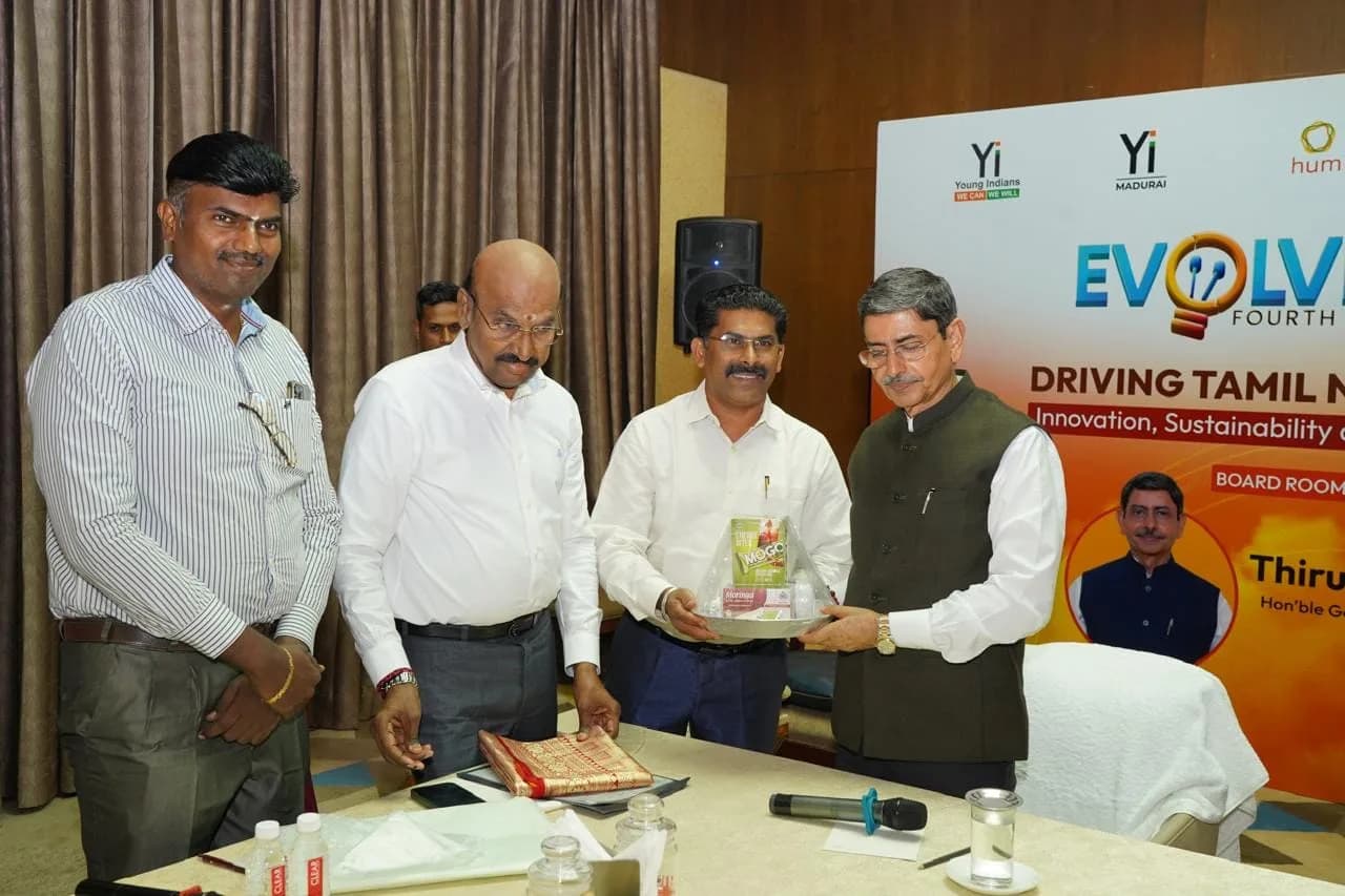 Receiving recognition at a Young Indians innovation event